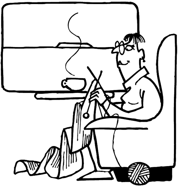 Knitting lady in train car vinyl sticker. Customize on line. Trains 096-0035